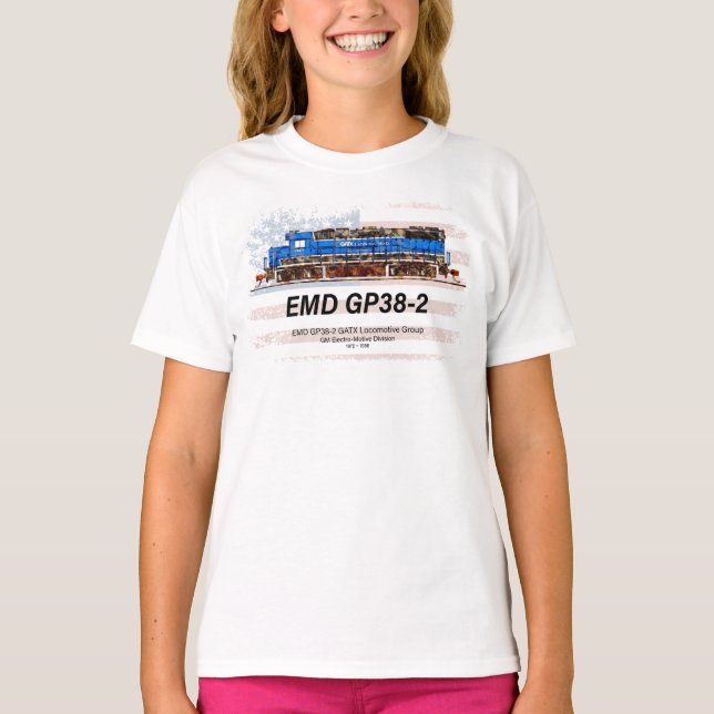 Camiseta EMD GP38-2 Locomotora diesel y bandera estadounide (Anverso)