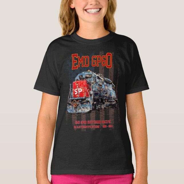 Camiseta EMD GP60 Locomotora Diesel y bandera estadounidens (Anverso)