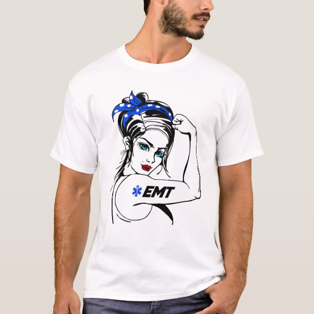 Camiseta Emergencia de EMS EMT Rosie The Riveter (Anverso)
