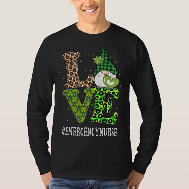 Camiseta Emergency Nurse Love St Patricks Day Gnome Leopard (Anverso)