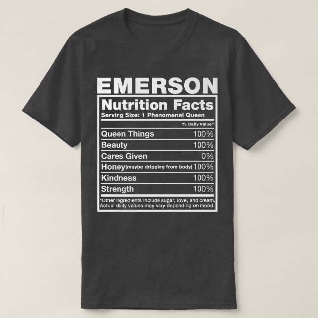 Camiseta Emerson Nutrition FactsEmerson Name BirthdayPremiu (Diseño del anverso)