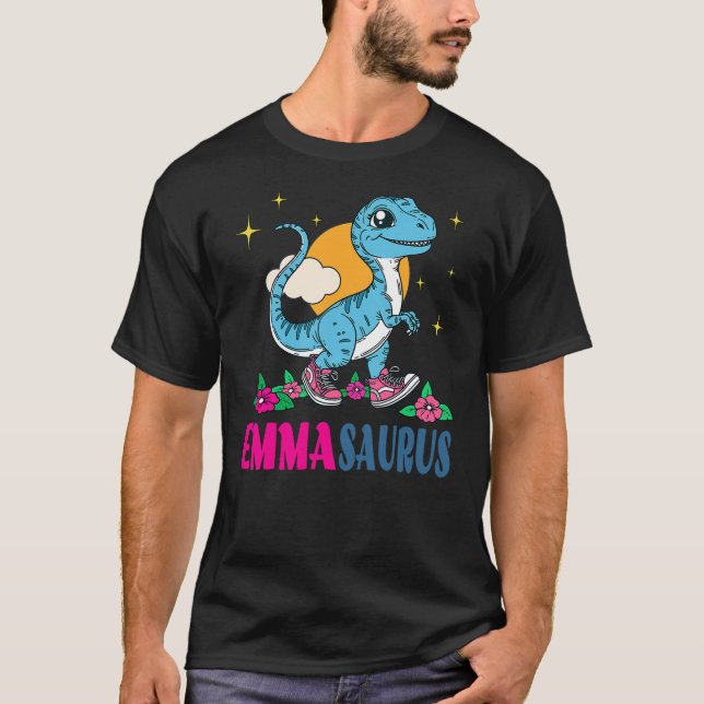 Camiseta Emma EMMASAURUS Personalized Name Dino Dinosaur Bi (Anverso)
