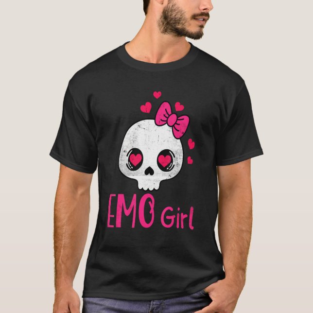 Camiseta Emo Chica Cráneo Rosa Con Bow Tie Gótico Emo Emoti (Anverso)