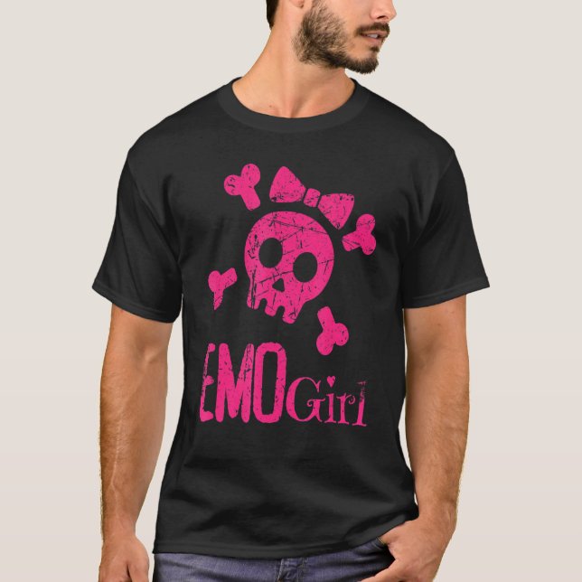 Camiseta Emo Chica Cráneo Rosa Con Bow Tie Gótico Emo Emoti (Anverso)