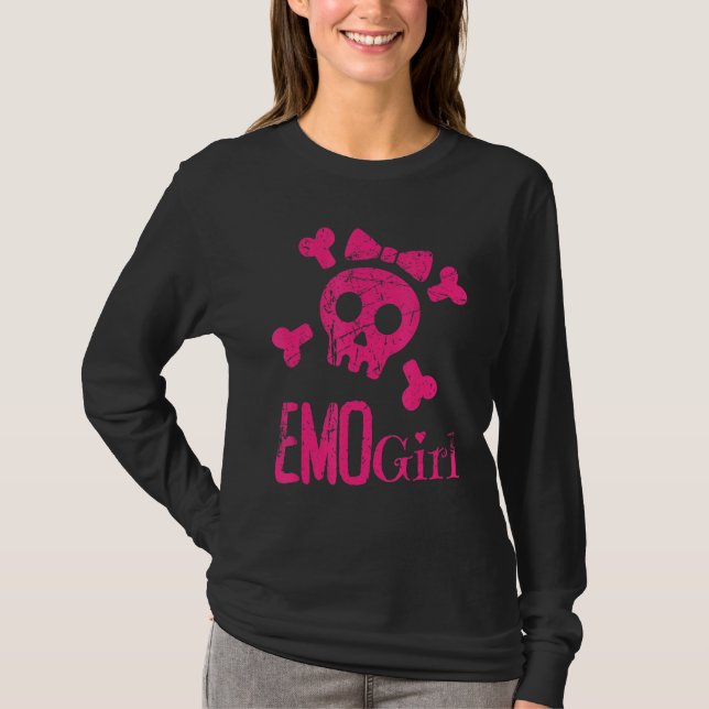 Camiseta Emo Chica Cráneo Rosa Con Bow Tie Gótico Emo Emoti (Anverso)