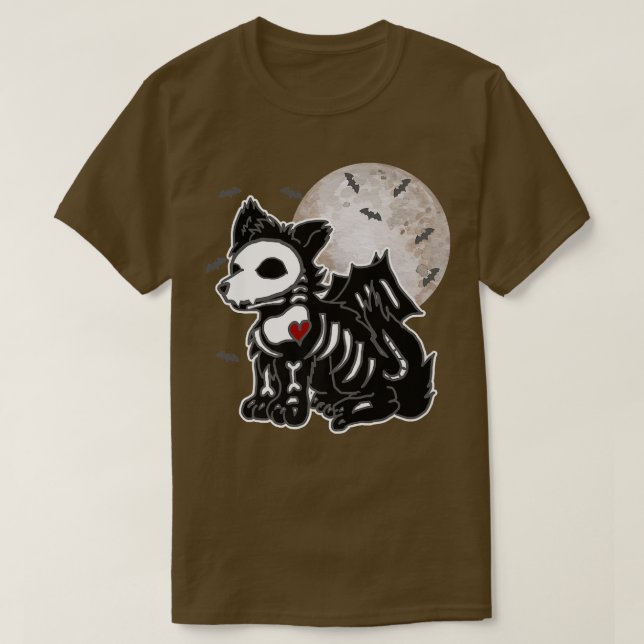 Camiseta Emo Wolf Skeleton Luna Completa Anime Gótico Estét (Diseño del anverso)