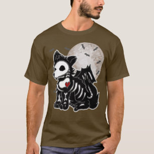 Camiseta Emo Wolf Skeleton Luna Completa Anime Gótico Estét