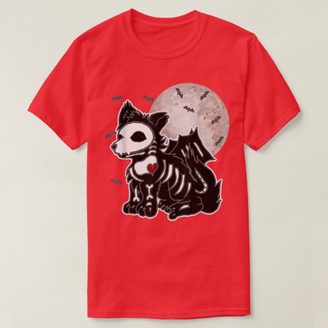 Camiseta Emo Wolf Skeleton Luna Completa Anime Gótico Estét (Diseño del anverso)