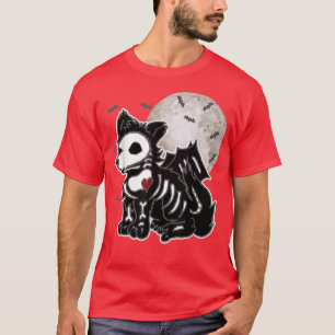 Camiseta Emo Wolf Skeleton Luna Completa Anime Gótico Estét
