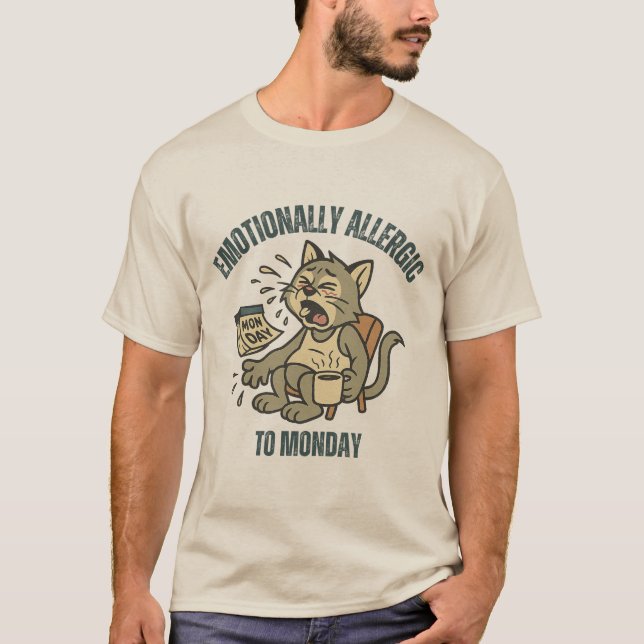 Camiseta Emocionalmente alérgico al lunes - Gracioso gato r (Anverso)