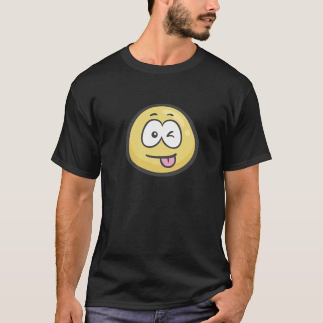 Camiseta Emoji: Cara con la lengua y el ojo Pegados-Hacia (Anverso)