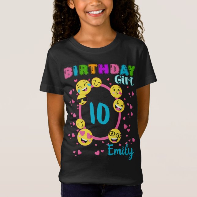 Camiseta Emoji Chica de cumpleaños Personalizado coincident (Anverso)