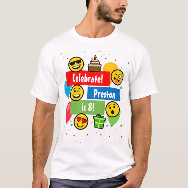 Camiseta Emoji colorida Niños de fiesta de cumpleaños o Per (Anverso)