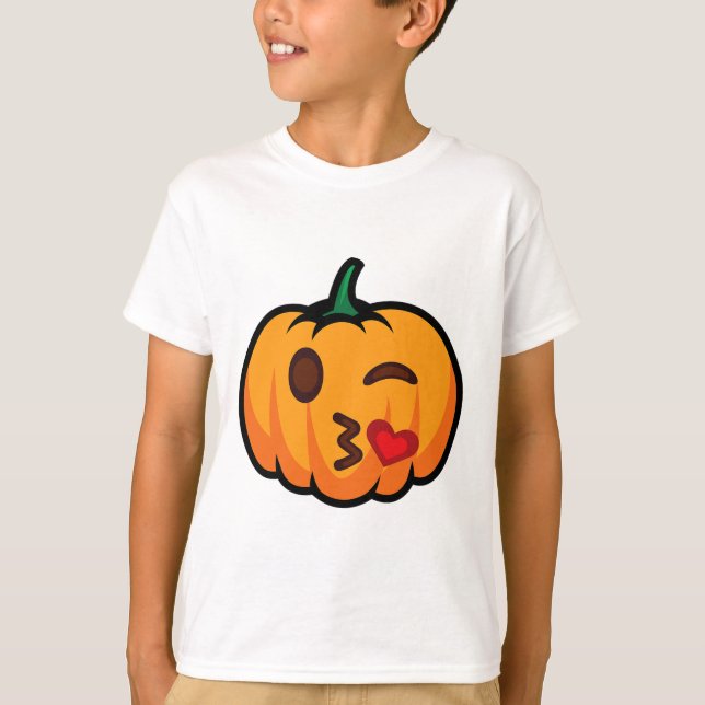 Camiseta Emoji de calabaza Un Ojo Abierta Bostezo Beso Amor (Anverso)