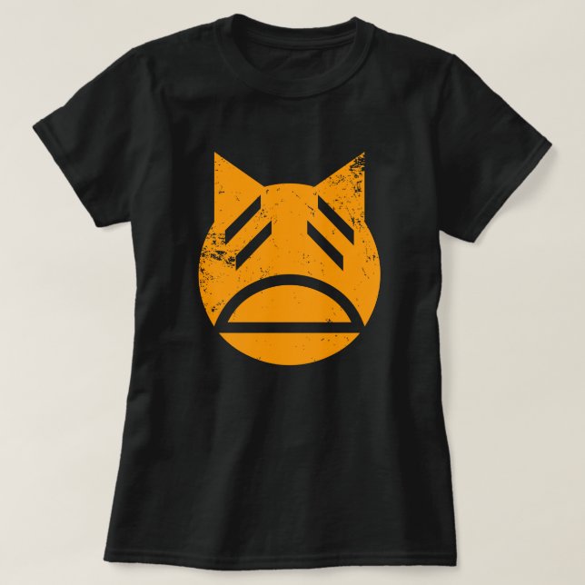 Camiseta Emoji de Gato Grunge Weary (Diseño del anverso)