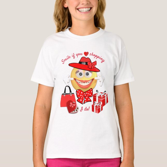 Camiseta Emoji de moda con compras (Anverso)