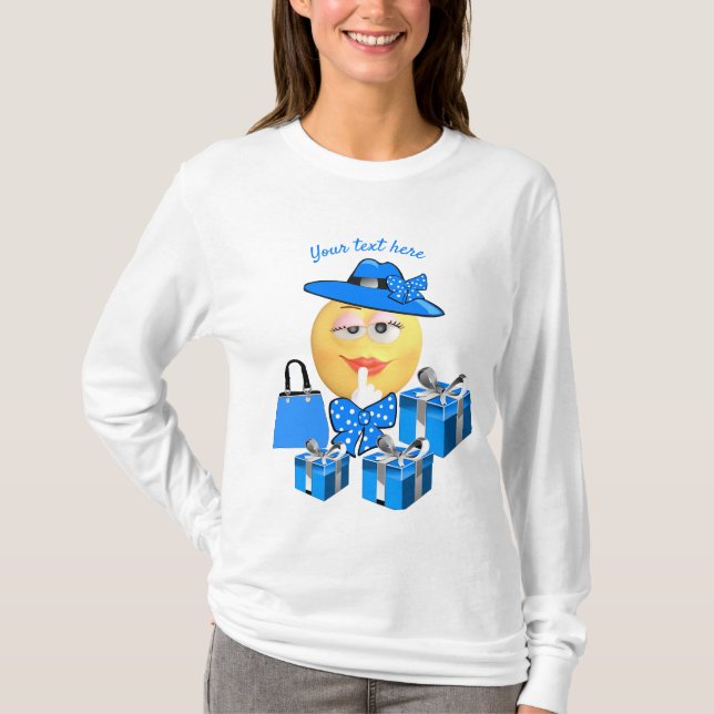 Camiseta Emoji de moda en azul con compras (Anverso)