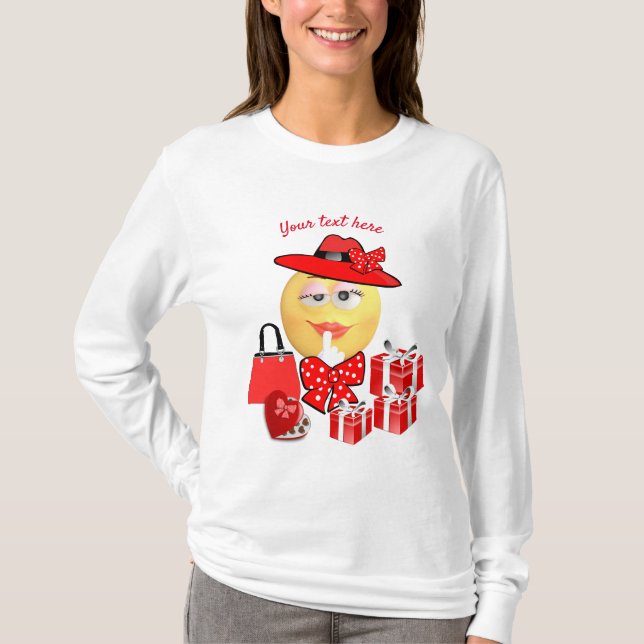 Camiseta Emoji de moda en rojo con compras (Anverso)