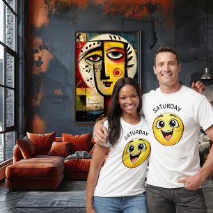 Camiseta Emoji Emocionado Diseño de Ánimo de Sábado