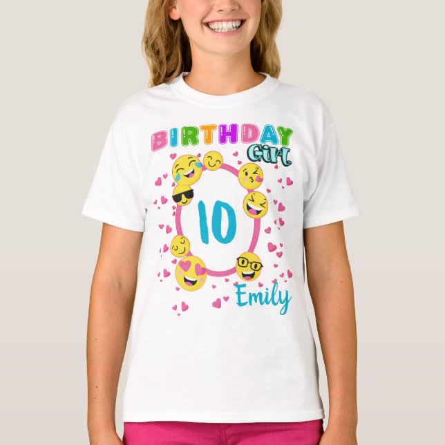 Camiseta Emoji Fiesta temática Chica cumpleaños Personaliza (Anverso)