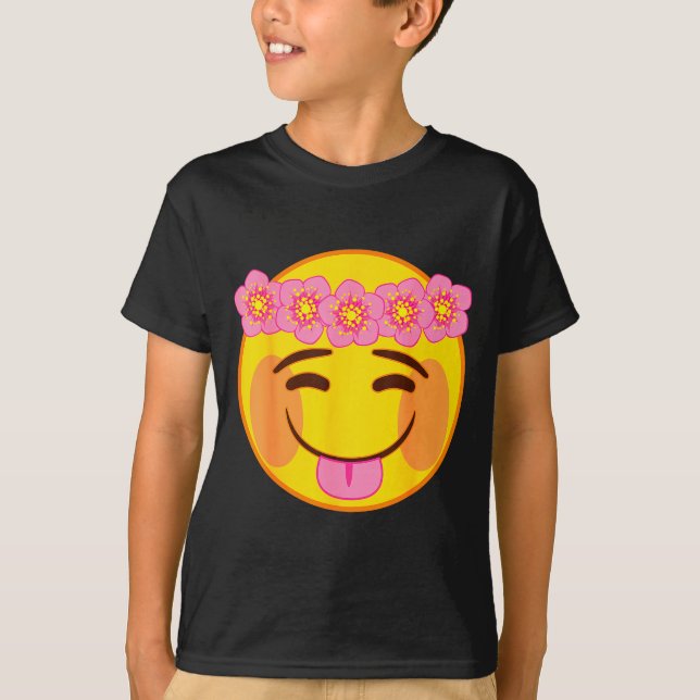 Camiseta Emoji Flower Crown Tongue Yellow Smile Face  (Anverso)