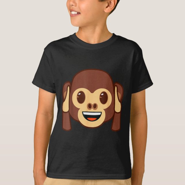Camiseta Emoji Monkey Holding Ears Yellow Smile Face  (Anverso)