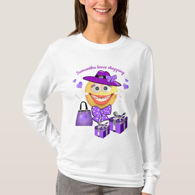 Camiseta Emoji personalizada de moda con compras (Anverso)