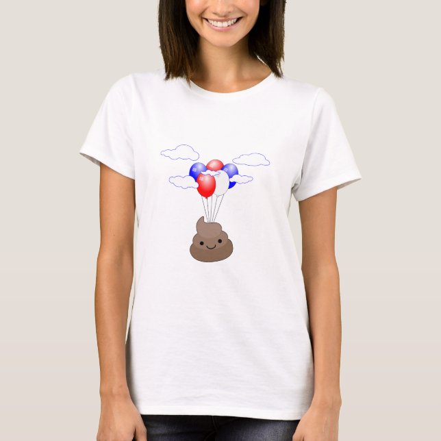 Camiseta Emoji Poo Volando Con Globos (Anverso)