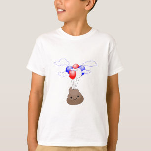 Camiseta Emoji Poo Volando Con Globos
