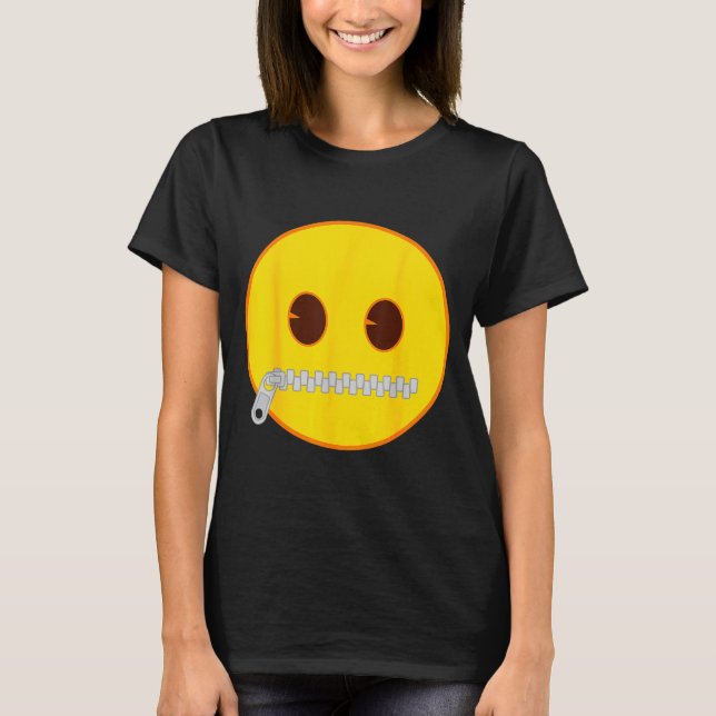 Camiseta Emoji Zip Zipper Mouth Yellow Smile Face  (Anverso)
