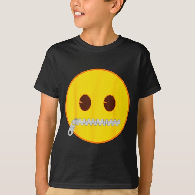 Camiseta Emoji Zip Zipper Mouth Yellow Smile Face  (Anverso)