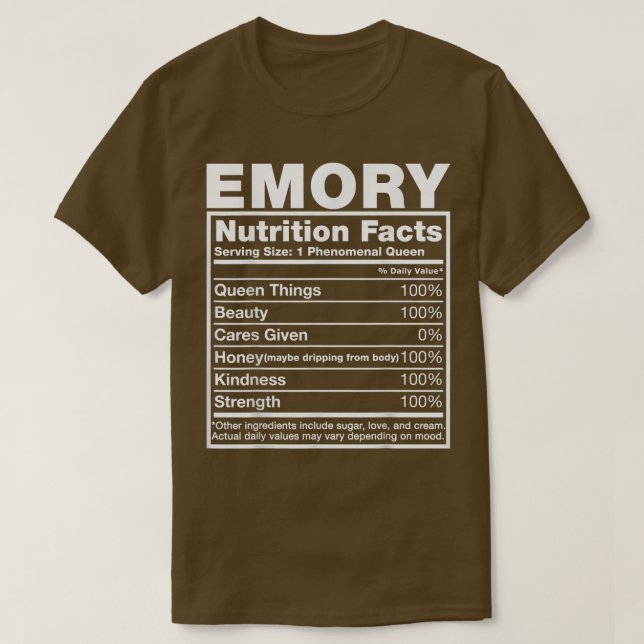 Camiseta Emory Nutrition FactsEmory Name Cumpleaños (Diseño del anverso)