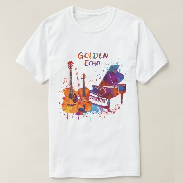 Camiseta Emotional Music Quote – Watercolor Guitar, Violin  (Diseño del anverso)
