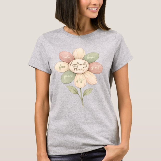Camiseta Emotionally Fluent Flower Watercolor Wellness Art (Anverso)