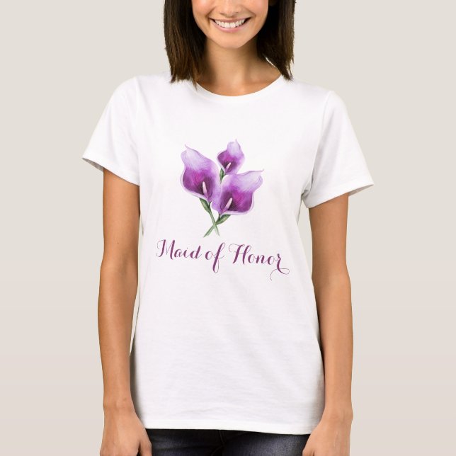 Camiseta Empleada de honor floral morado de Calla Lily (Anverso)