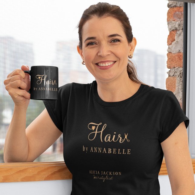Camiseta Empleado del salón de pelo personalizado negro y o (The coffee mug can be purchased separately)
