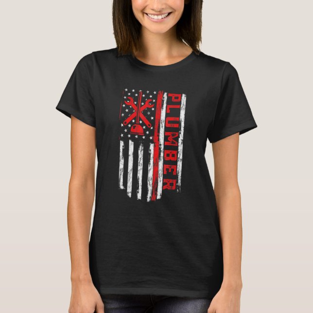 Camiseta Empleador de fontanería Bandera Americana Plomero  (Anverso)