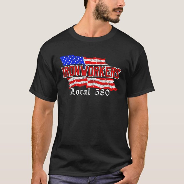 Camiseta Empleados de plancha locales 580 NYC Bandera estad (Anverso)