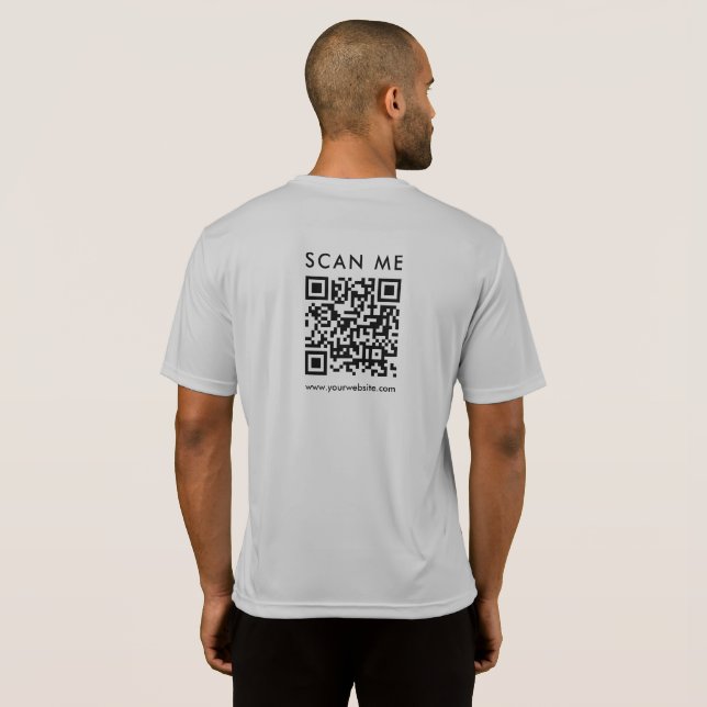 Camiseta Empresa escaneable Código QR Mens Back Print Silve (Reverso completo)