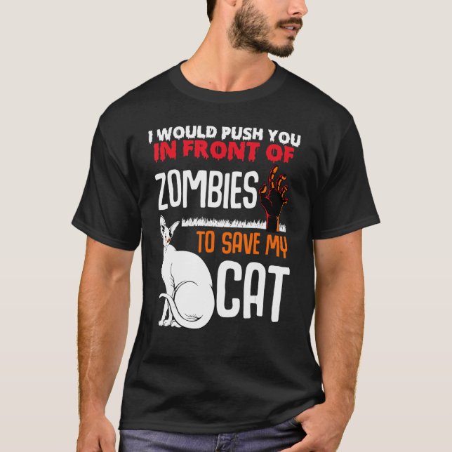 Camiseta Empujarte Frente A Zombies Salven A Mi Gato Mascot (Anverso)
