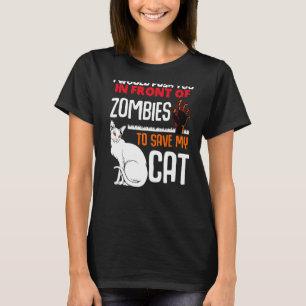 Camiseta Empujarte Frente A Zombies Salven A Mi Gato Mascot