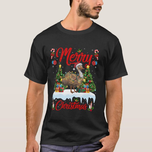 Camiseta Emu Bird Xmas Tree Light Santa Hat Emu Christma (Anverso)