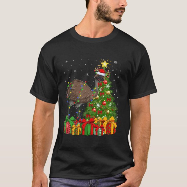 Camiseta Emu Bird Xmas Tree Light Santa Hat Emu Christma (Anverso)
