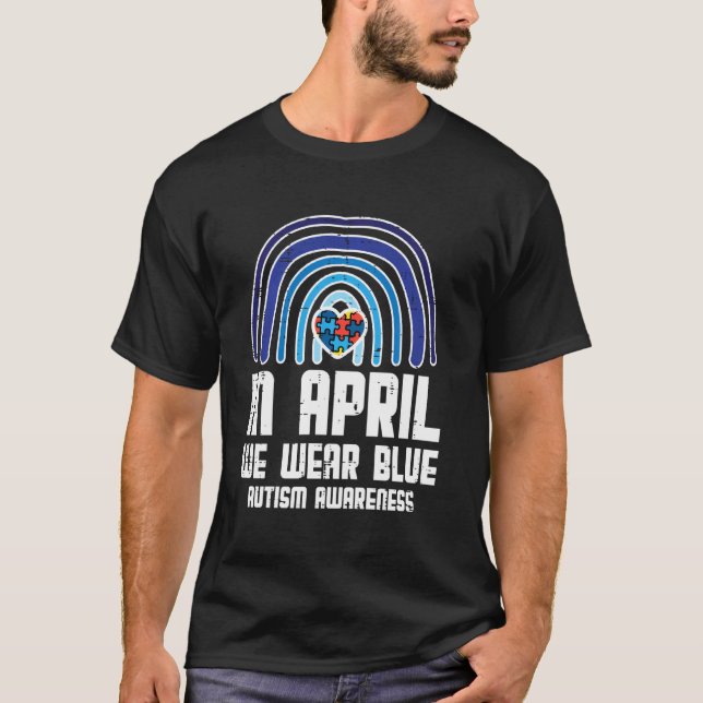 Camiseta En Abril Nosotros Llevamos Corazón De Arcoíris Azu (Anverso)