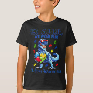 Camiseta En Abril Usamos El Autismo Azul Conciencia Dinosau