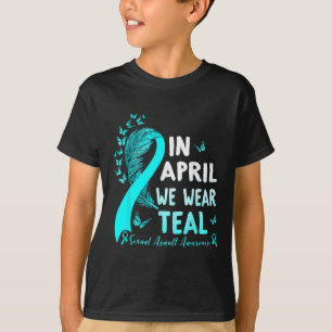 Camiseta En Abril Usamos La Verde azulada Cinta De Concienc