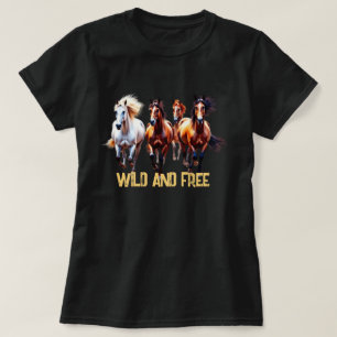 CAMISETA EN CAMISETA SALVAJE Y CABALLOS LIBRES