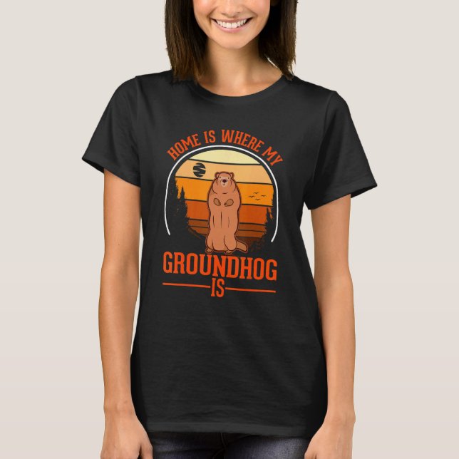 Camiseta En Casa Es Donde Mi Groundhog Es Marmot. (Anverso)