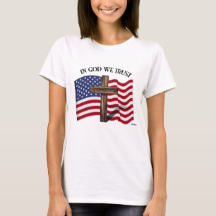 Camiseta En Dios Confiamos con Cruz Áspera y Bandera de EE.
