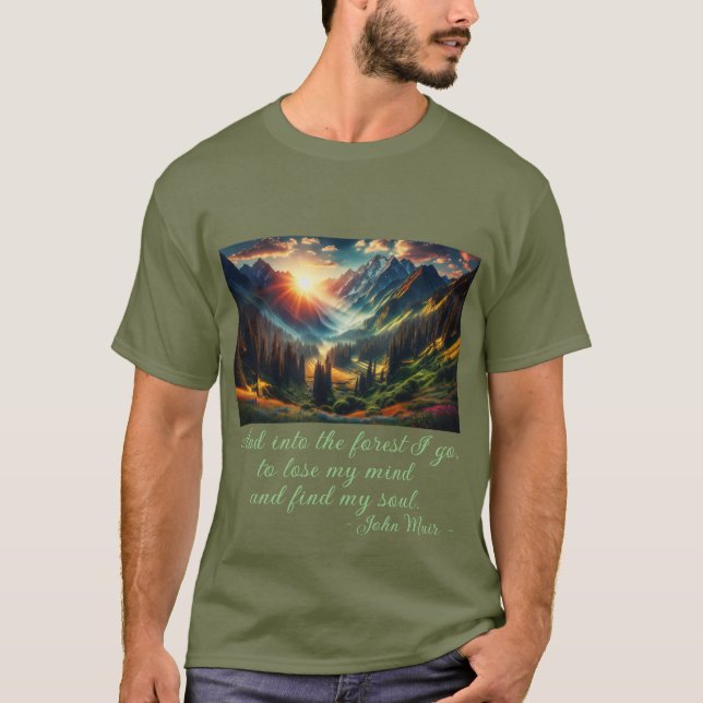 Camiseta "...en el bosque que voy..." John Muir cita de Men (Anverso)